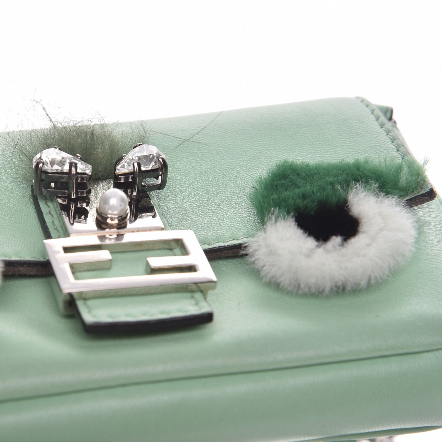 Nappa Rabbit Fox Fur Micro Buggie Baguette Verde Acqua