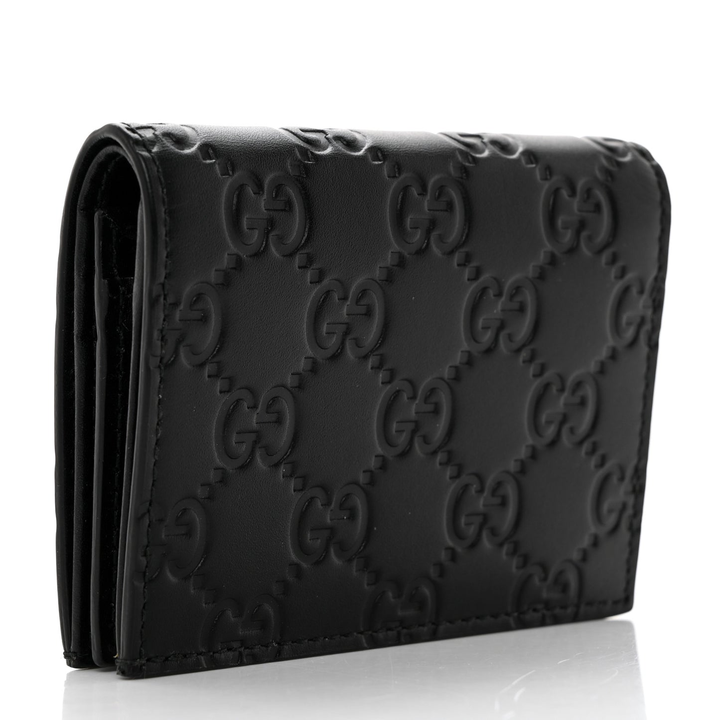 Guccissima Signature Crystal Cat Card Case Wallet Black