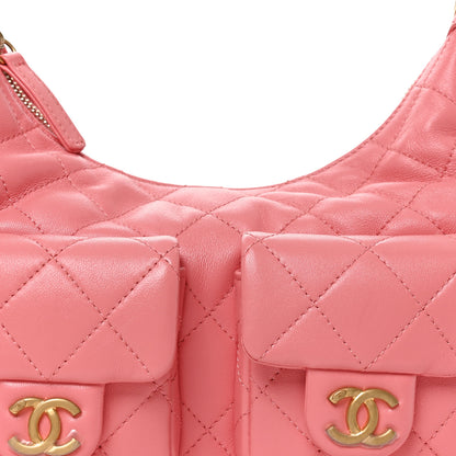 Chanel Shiny Lambskin Quilted Trendy Pockets Hobo Coral Pink 8 of 10