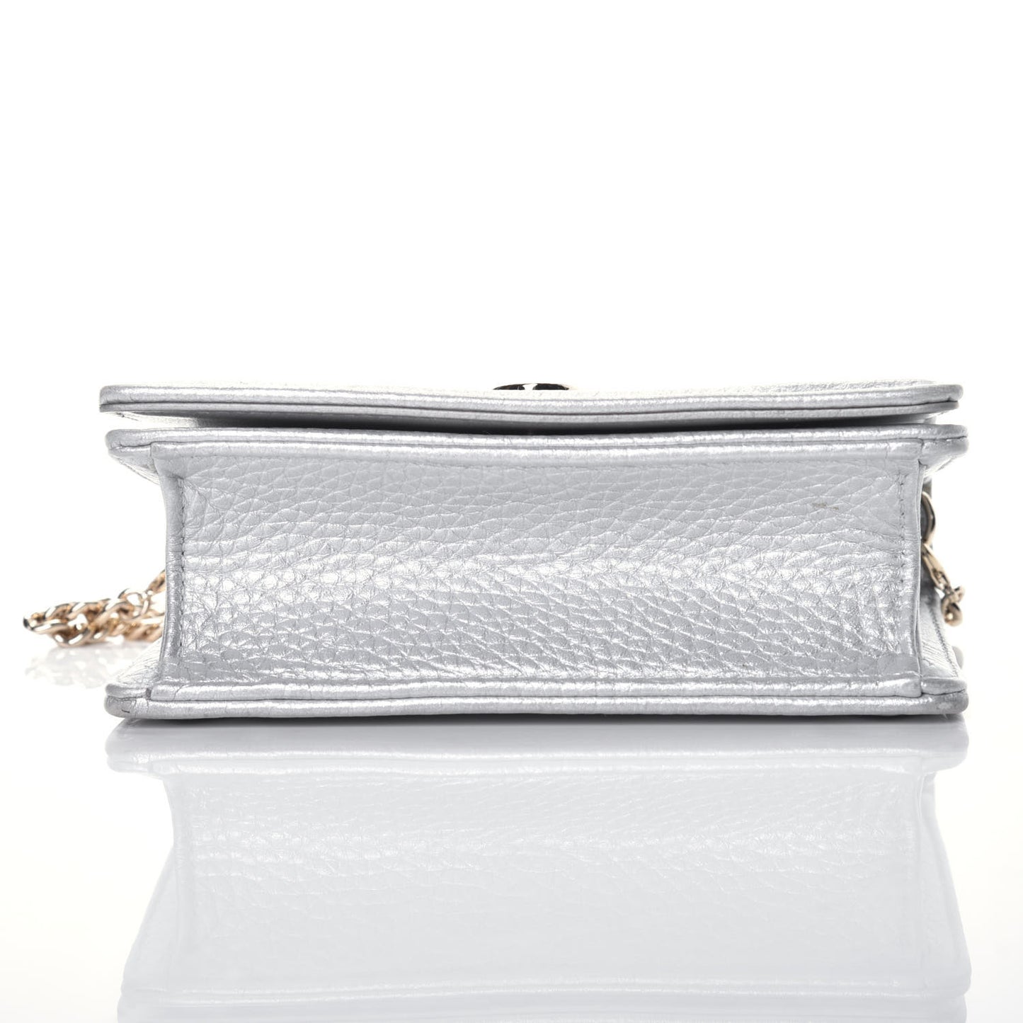 Metallic Grained Calfskin Baby Diorama Flap Bag Silver