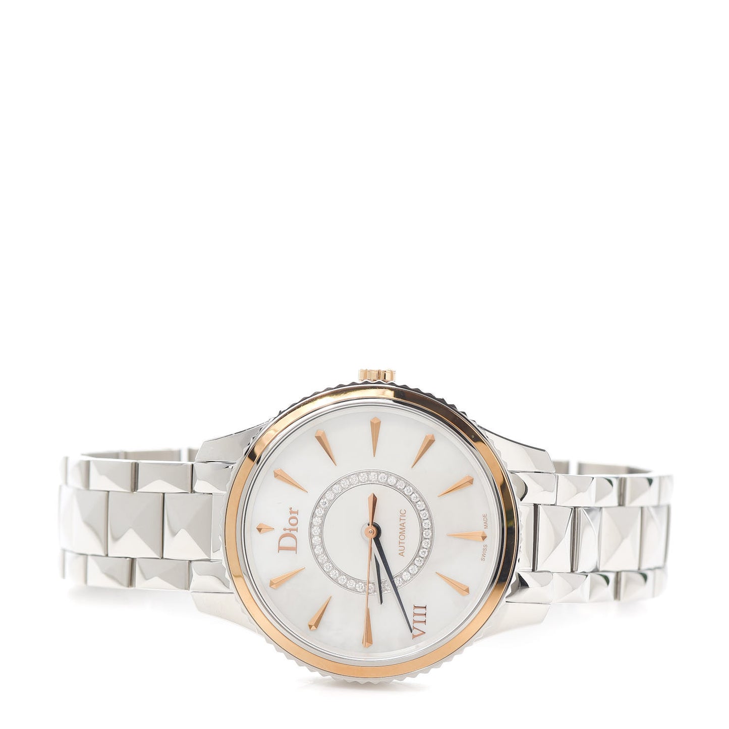 Stainless Steel 18K Rose Gold Diamond Mother of Pearl 36mm Dior VIII Montaigne Automatic Watch