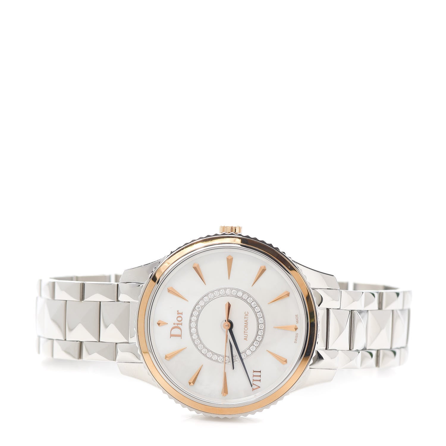 Christian Dior Stainless Steel 18K Rose Gold Diamond Mother of Pearl 36mm Dior VIII Montaigne Automatic Watch 2 of 6