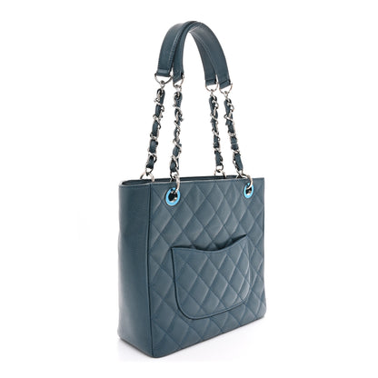 Chanel Caviar Quilted Petit Shopping Tote PST Blue 3 of 12