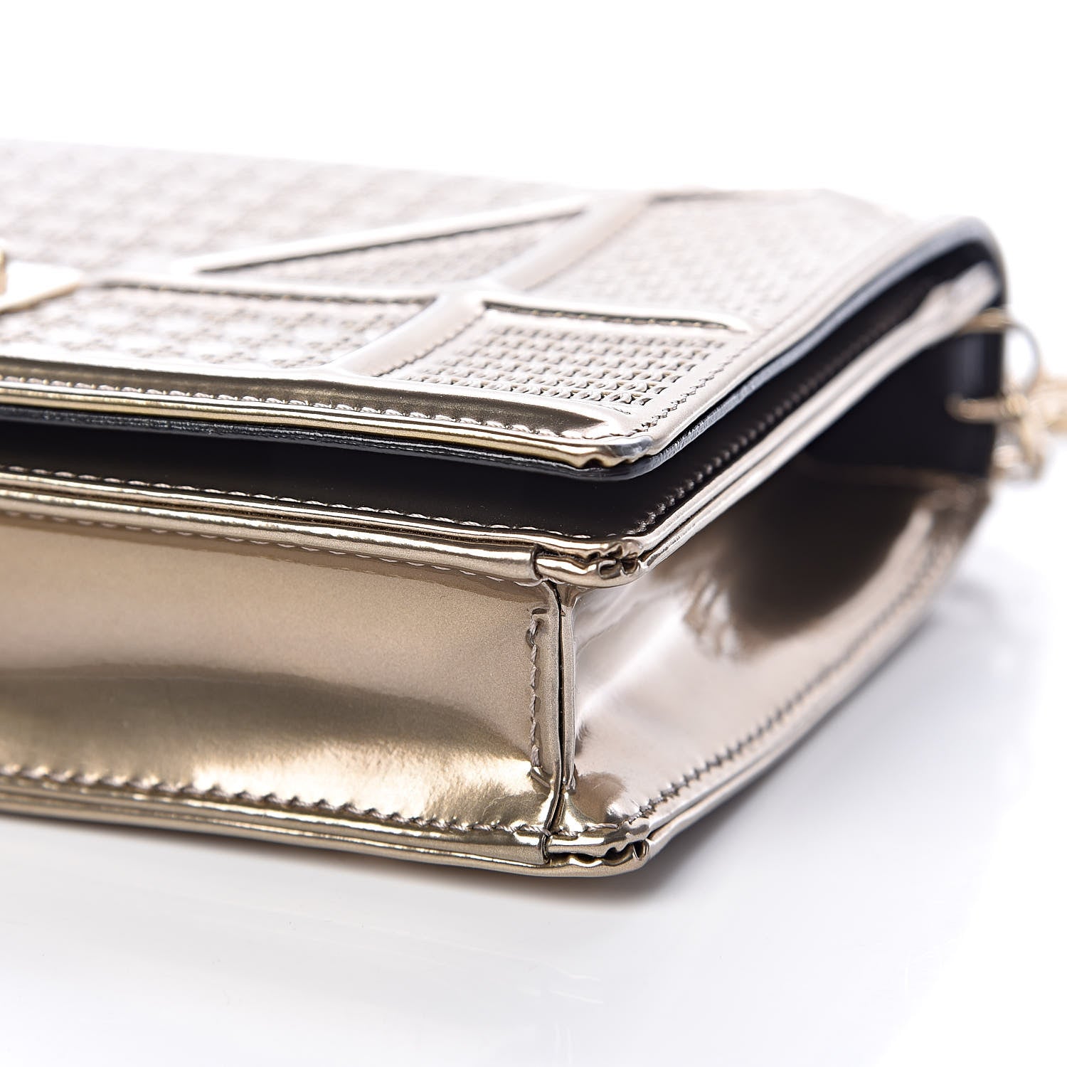 Christian Dior Metallic Patent Micro-Cannage Diorama Wallet on Chain Pouch Gold 12 of 13