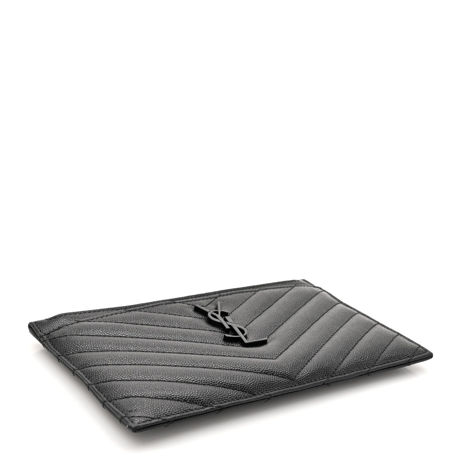 Saint Laurent Grain De Poudre Chevron Monogram Monochrome Bill Pouch Black 4 of 10