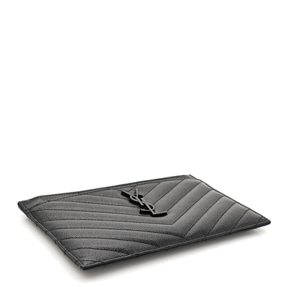 Saint Laurent Grain De Poudre Chevron Monogram Monochrome Bill Pouch Black 4 of 10