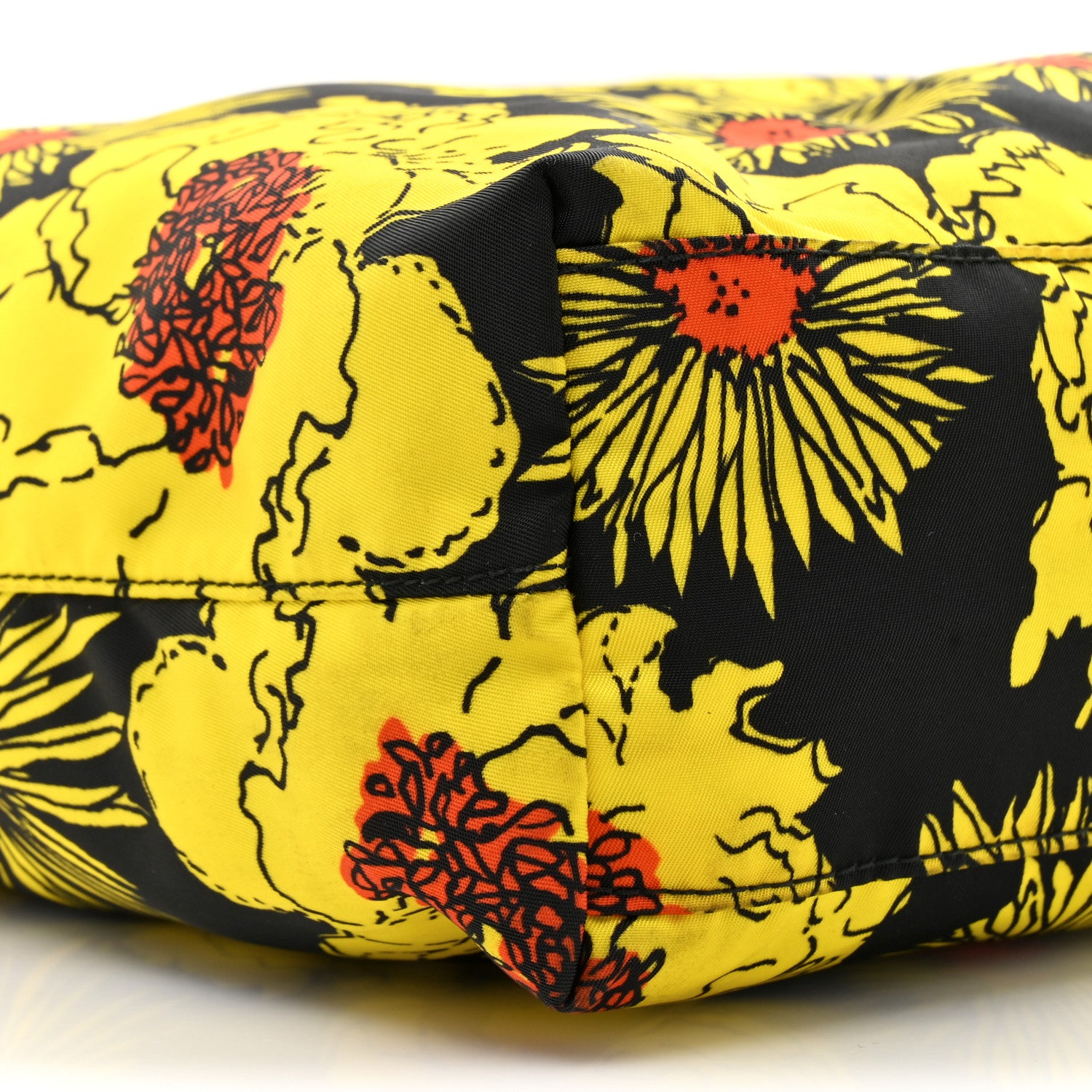 Prada Tessuto Nylon Saffiano Floral Print Tote Yellow Multicolor 9 of 14