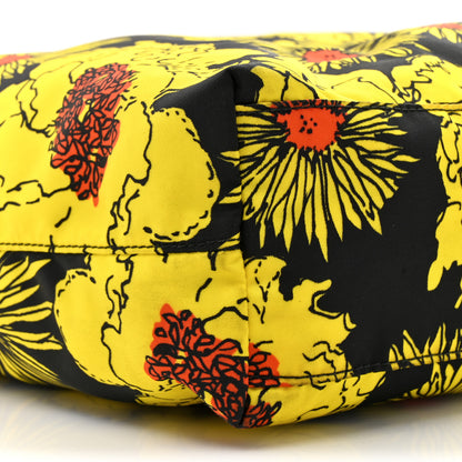 Prada Tessuto Nylon Saffiano Floral Print Tote Yellow Multicolor 9 of 14