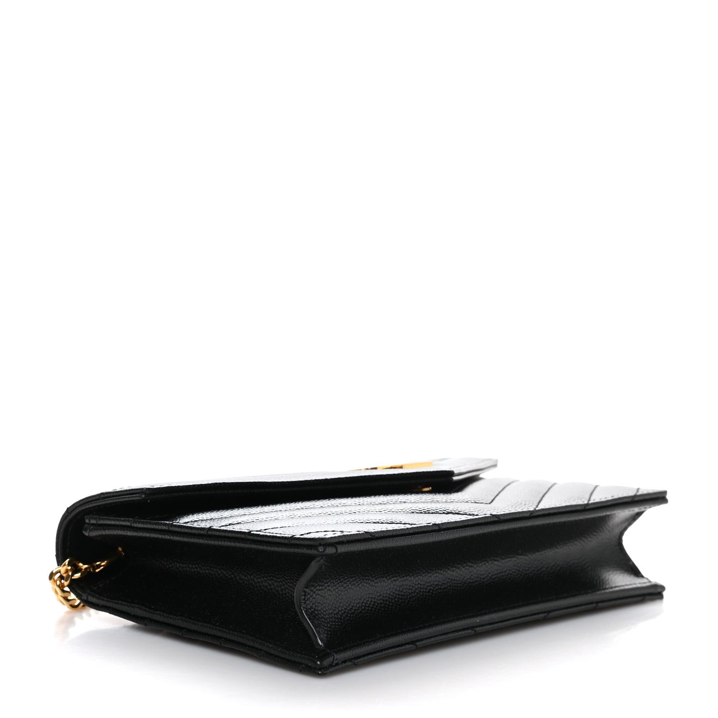 Grain De Poudre Matelasse Chevron Monogram Envelope Chain Wallet Black