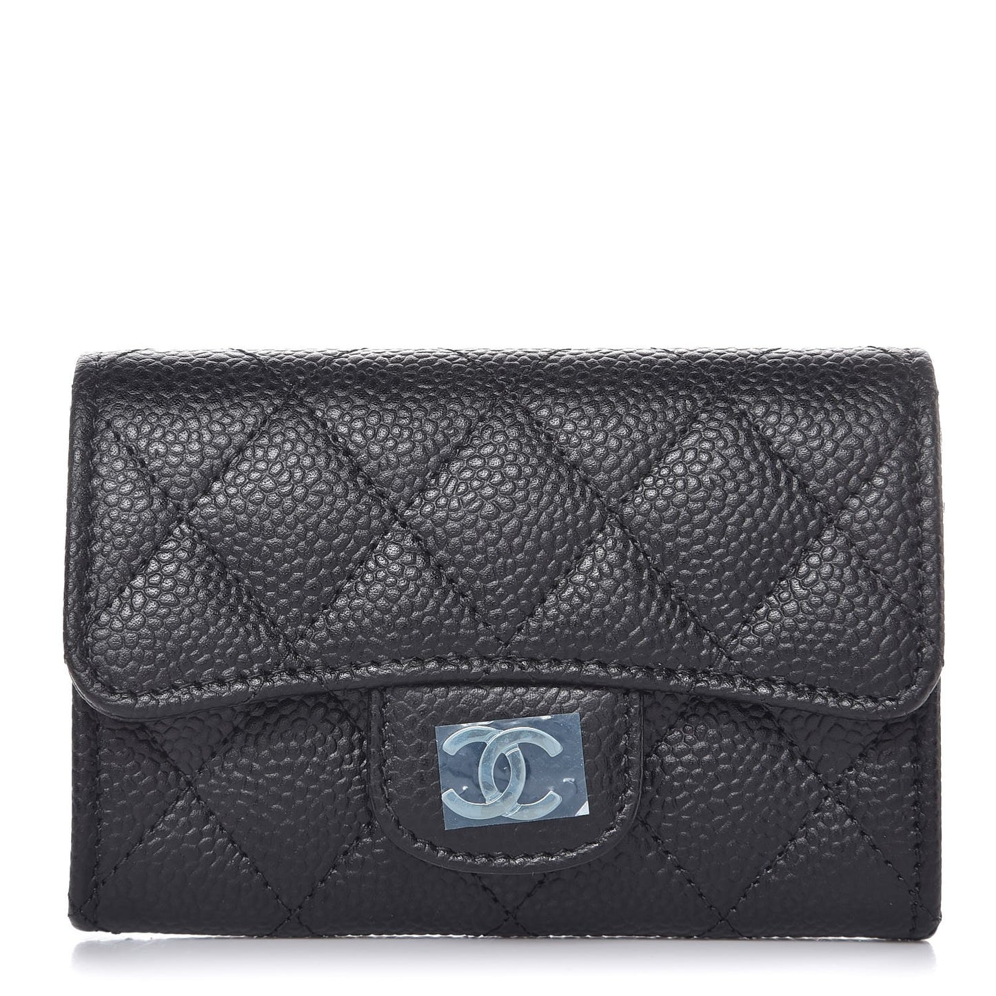 Caviar Quilted Flap Card Holder Black