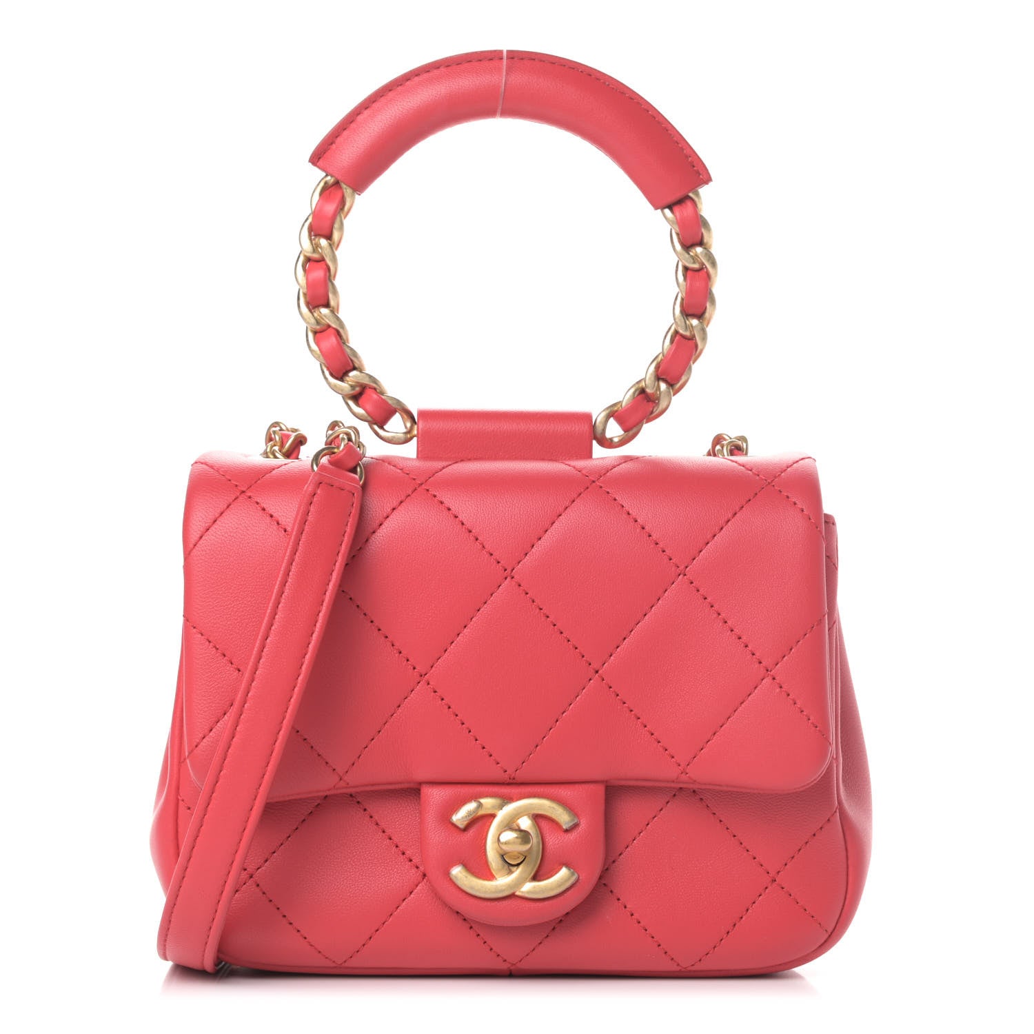 Chanel Lambskin Quilted Small Circular Handle Bag Brilliant Rouge 1 of 4