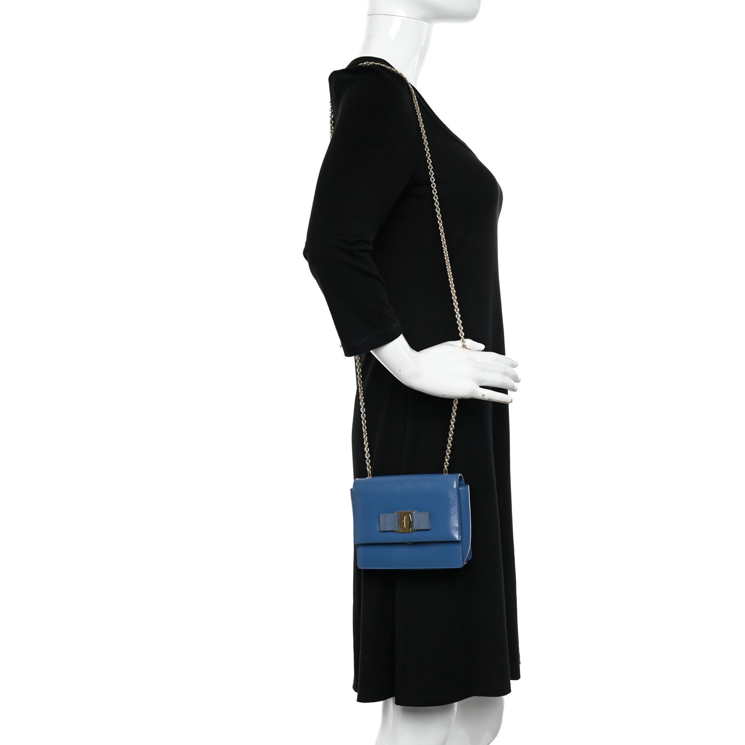 Salvatore Ferragamo Hammered Calfskin Mini Vara Bow Crossbody Bag Blue 2 of 11