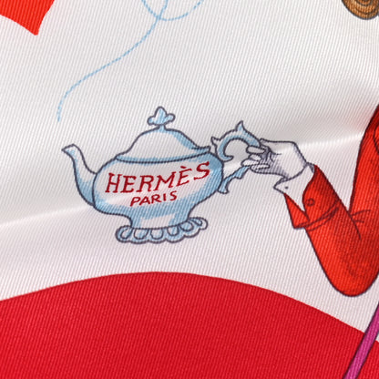 Hermes Silk Tea Time Scarf 70 White Framboise Rouge 3 of 6