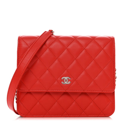 Chanel Lambskin Quilted Square Wallet On Chain WOC Red 1 of 12