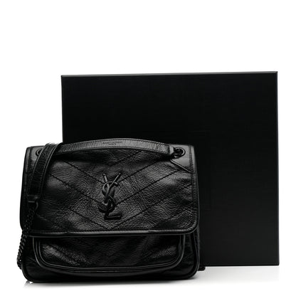 Saint Laurent Crinkled Calfskin Matelasse Monogram Baby Niki Chain Satchel Black 13 of 13