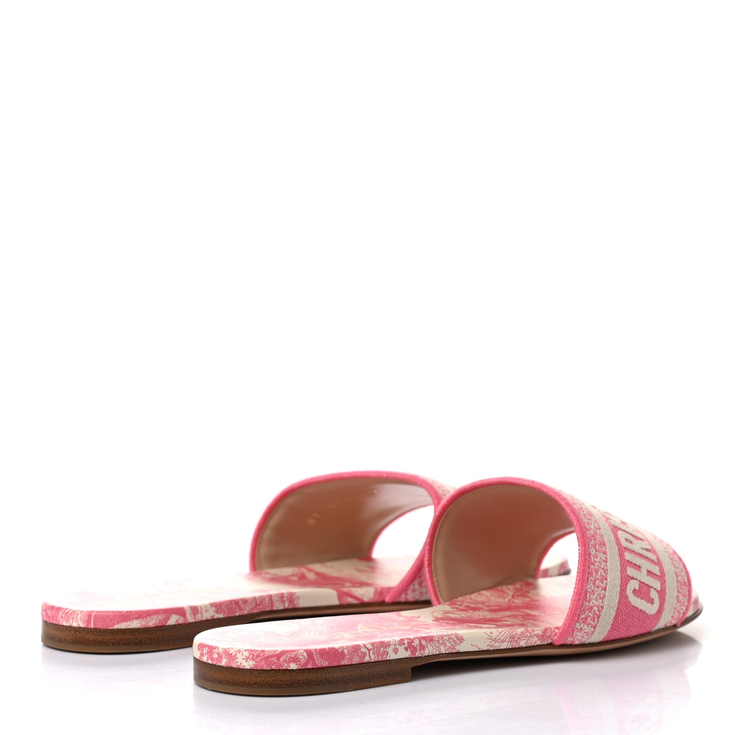 Canvas Toile de Jouy Embroidered Dway Flat Slide Sandals 37 Off White Pink