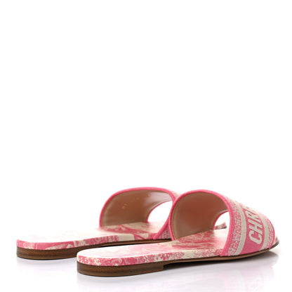 Christian Dior Canvas Toile de Jouy Embroidered Dway Flat Slide Sandals 37 Off White Pink 4 of 9