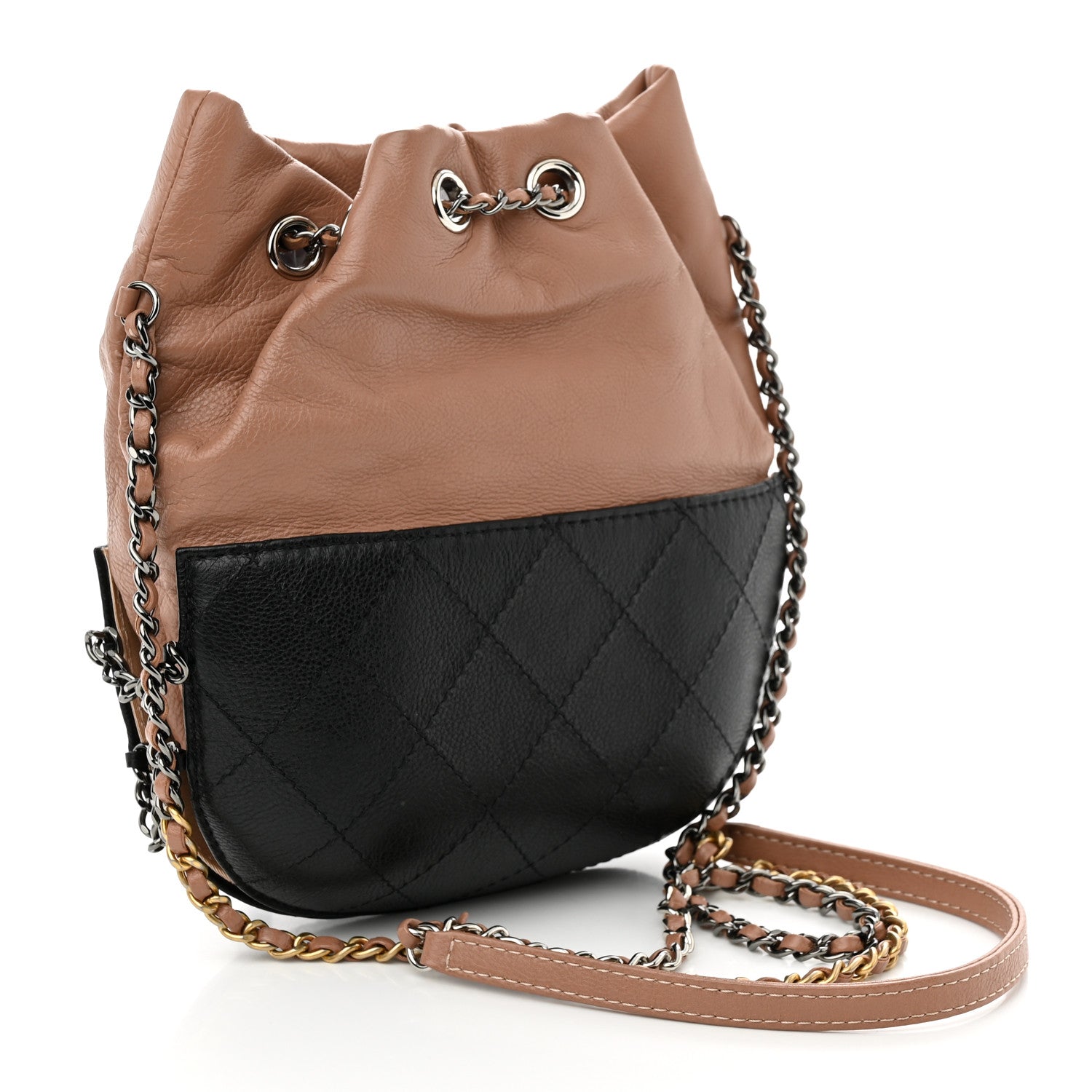 Chanel Calfskin Quilted Small Gabrielle Bucket Beige Black 3 of 10