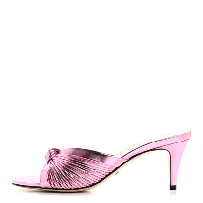 Gucci Metallic Nappa Crawford Knot Mid Heel Slide Sandals 37 Rosa 1 of 9