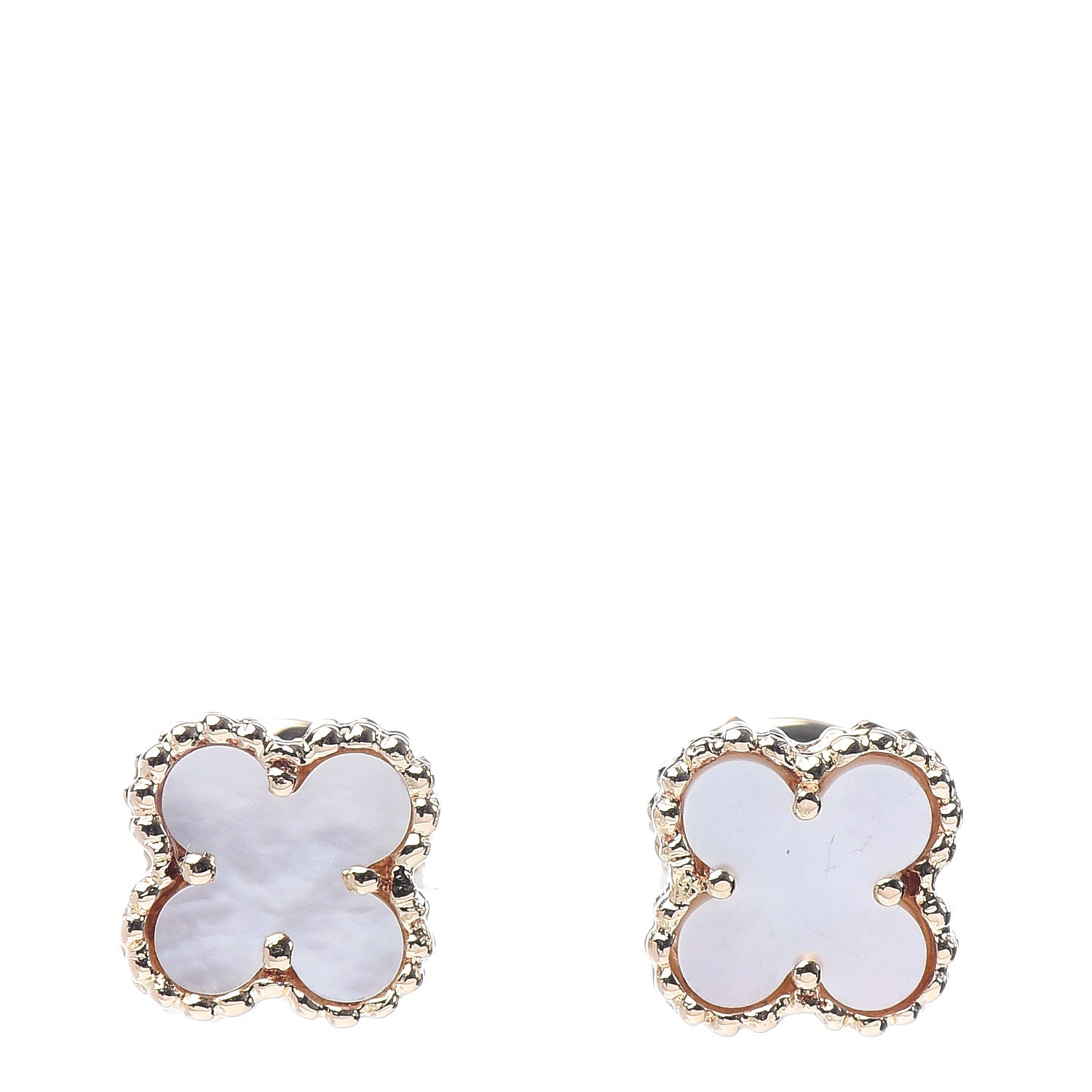 Van Cleef & Arpels 18K Yellow Gold Mother of Pearl Sweet Alhambra Earrings 1 of 5