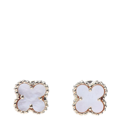 Van Cleef & Arpels 18K Yellow Gold Mother of Pearl Sweet Alhambra Earrings 1 of 5