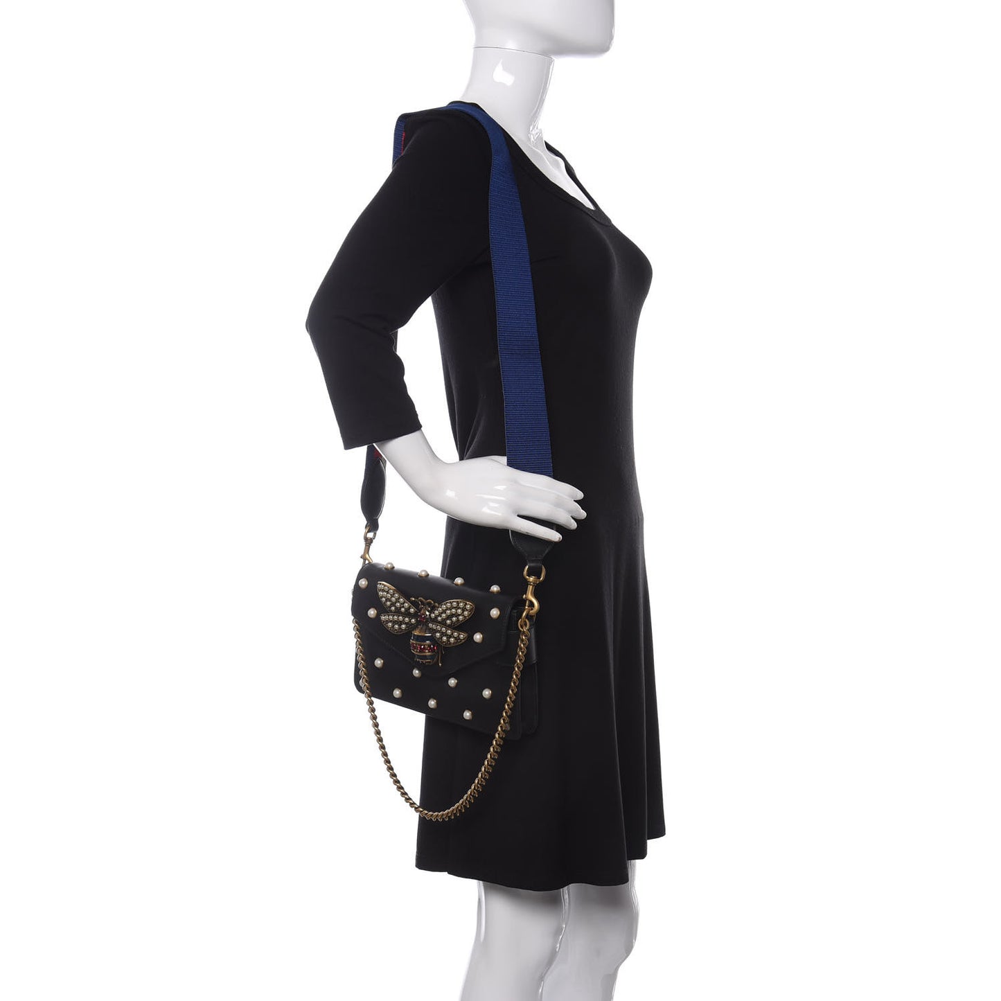 Nappa Pearl Studded Mini Queen Margaret Broadway Shoulder Bag Black