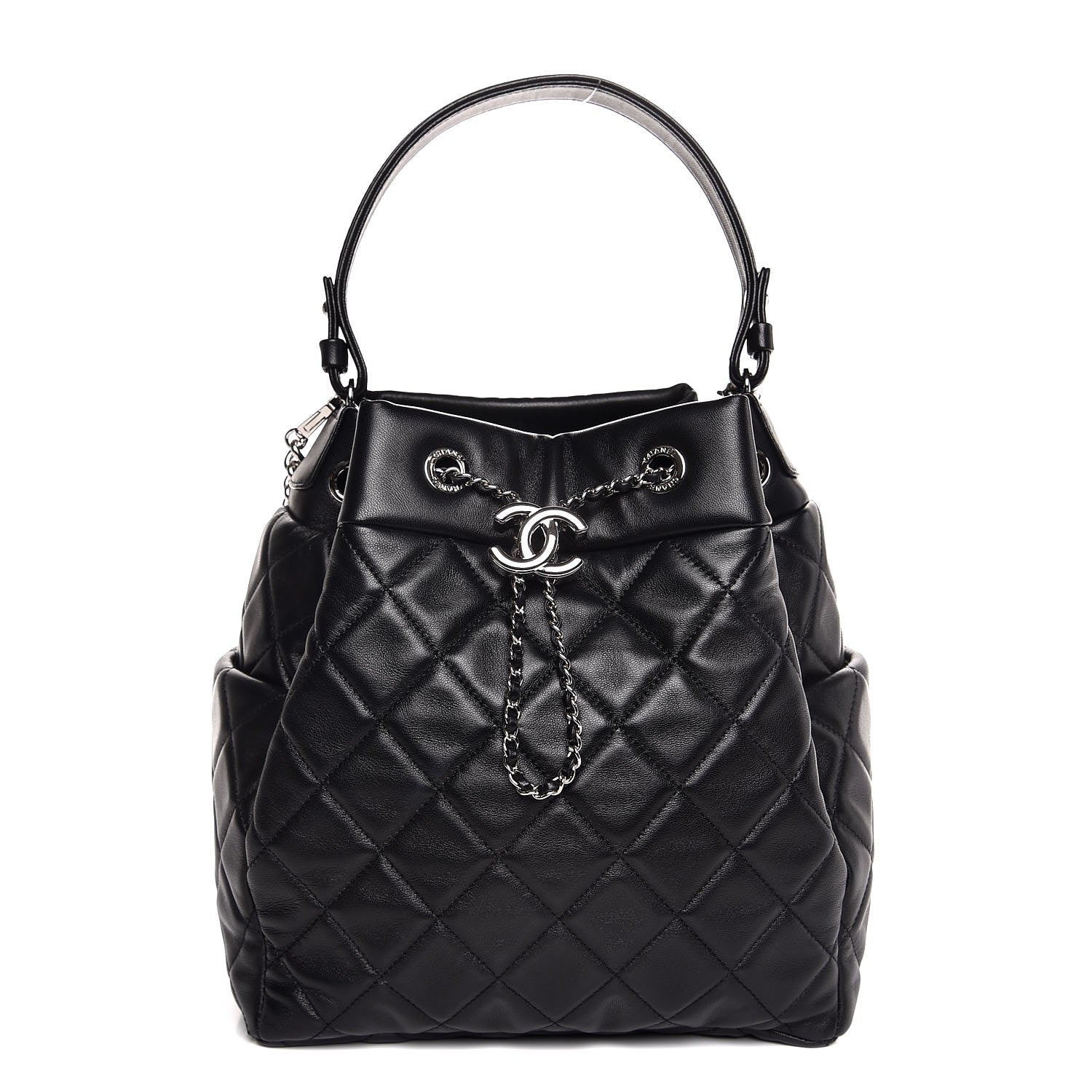 Chanel Lambskin Quilted CC Chain Drawstring Tote Black 1 of 13
