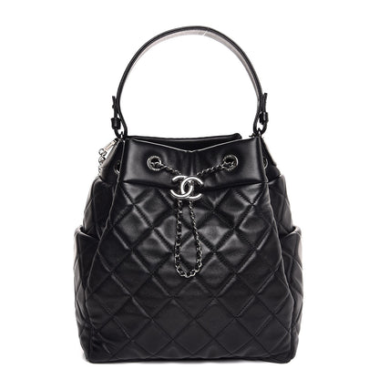 Chanel Lambskin Quilted CC Chain Drawstring Tote Black 1 of 13
