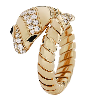 Bulgari 18K Yellow Gold Diamond Onyx Serpenti Tubogas Ring M 1 of 6