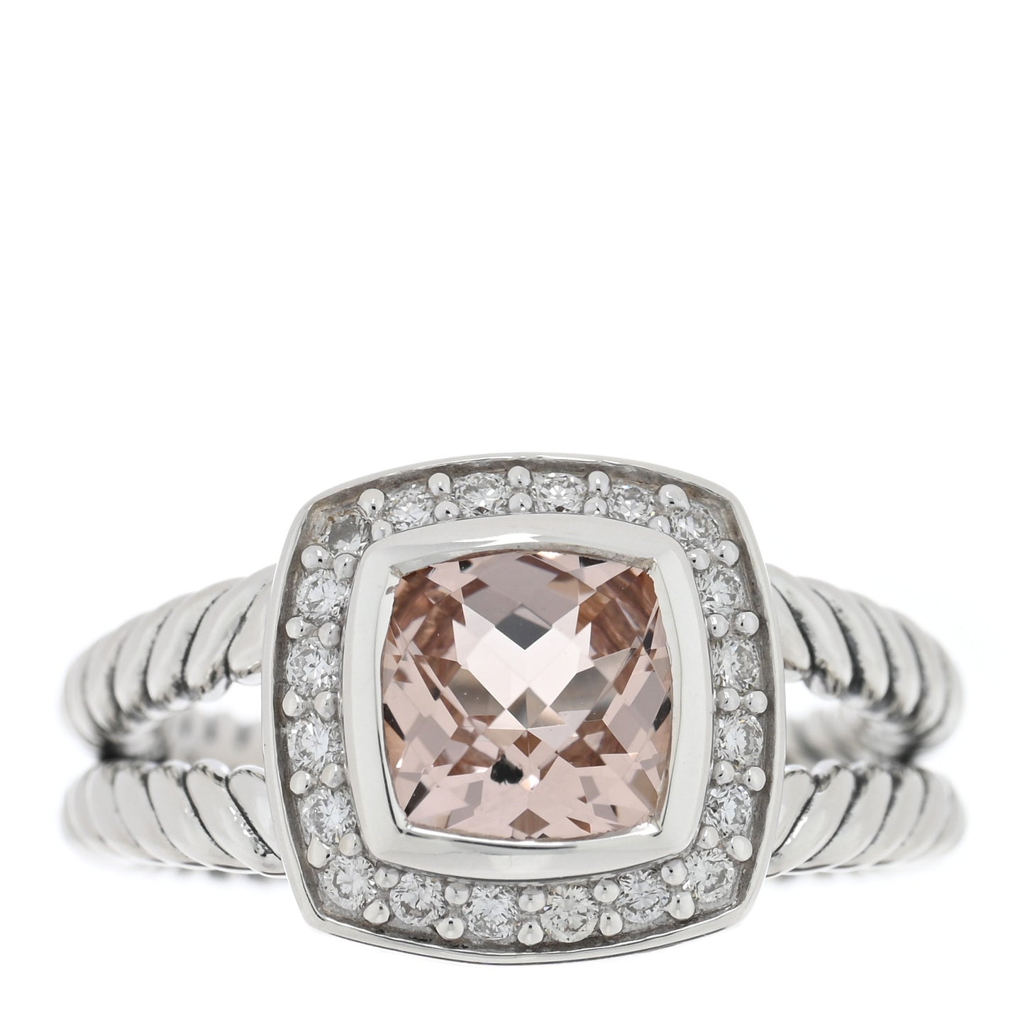 Sterling Silver Diamond Morganite 7mm Petite Albion Ring 50 5.5