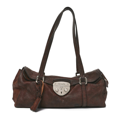 Prada Cervo Antik Easy Foldover Pushlock Satchel Teak 1 of 10