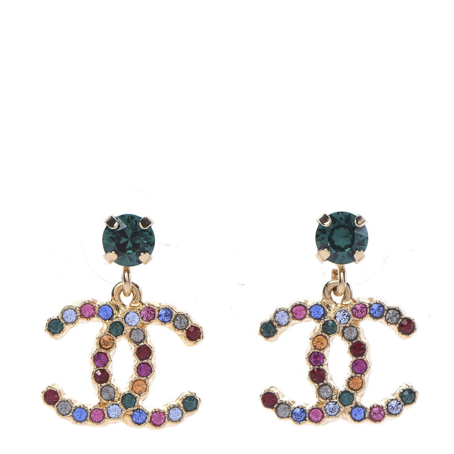 Crystal CC Drop Earrings Gold Multicolor