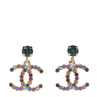 Chanel Crystal CC Drop Earrings Gold Multicolor 1 of 5