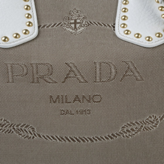 Prada Jacquard Canvas Logo Studded Tote 6 of 15