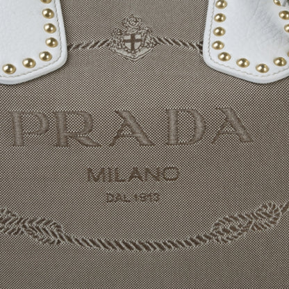 Prada Jacquard Canvas Logo Studded Tote 6 of 15
