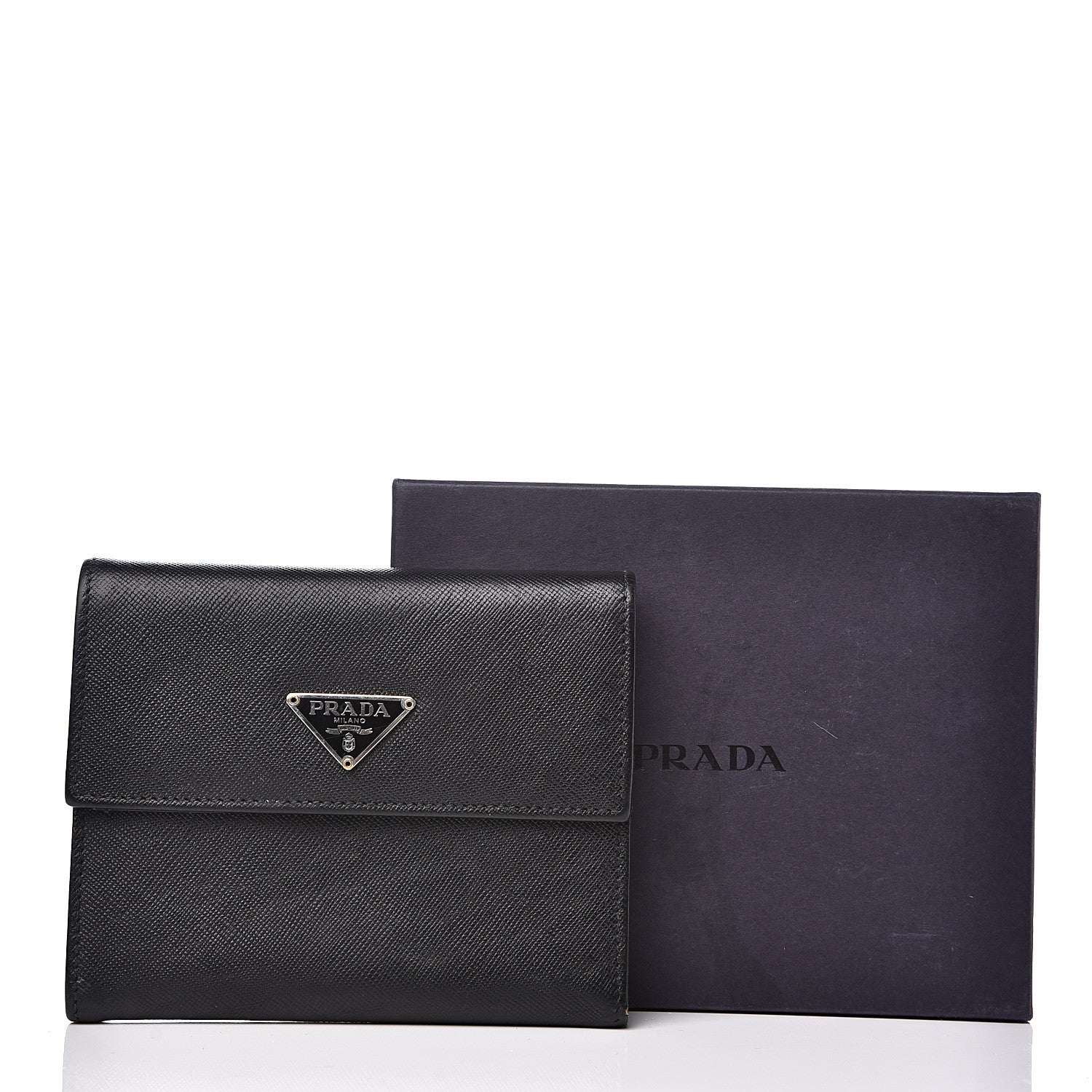 Prada Saffiano Tri-Fold Compact Wallet Black 10 of 10