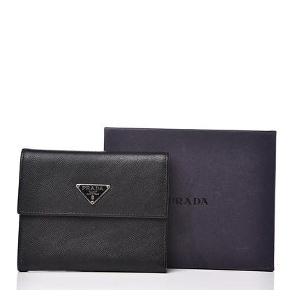 Prada Saffiano Tri-Fold Compact Wallet Black 10 of 10