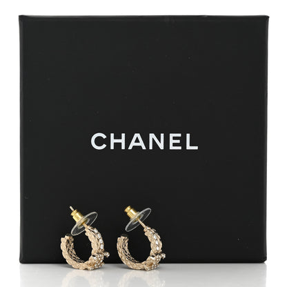 Chanel Metal Crystal Quilted CC Hoop Earrings Gold 5 of 5