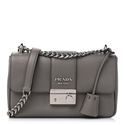 Prada Saffiano Pattina Sound Chain Crossbody Bag Grey 1 of 8