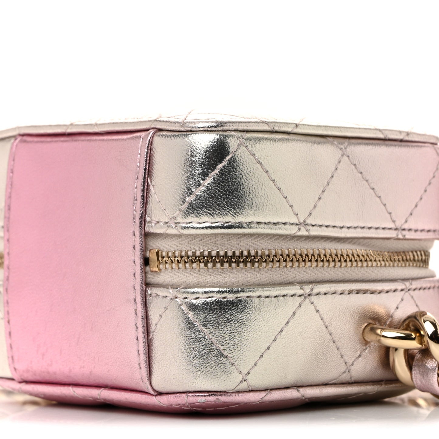 Gradient Metallic Lambskin Quilted Like A Wallet Clutch With Chain Gold Pink