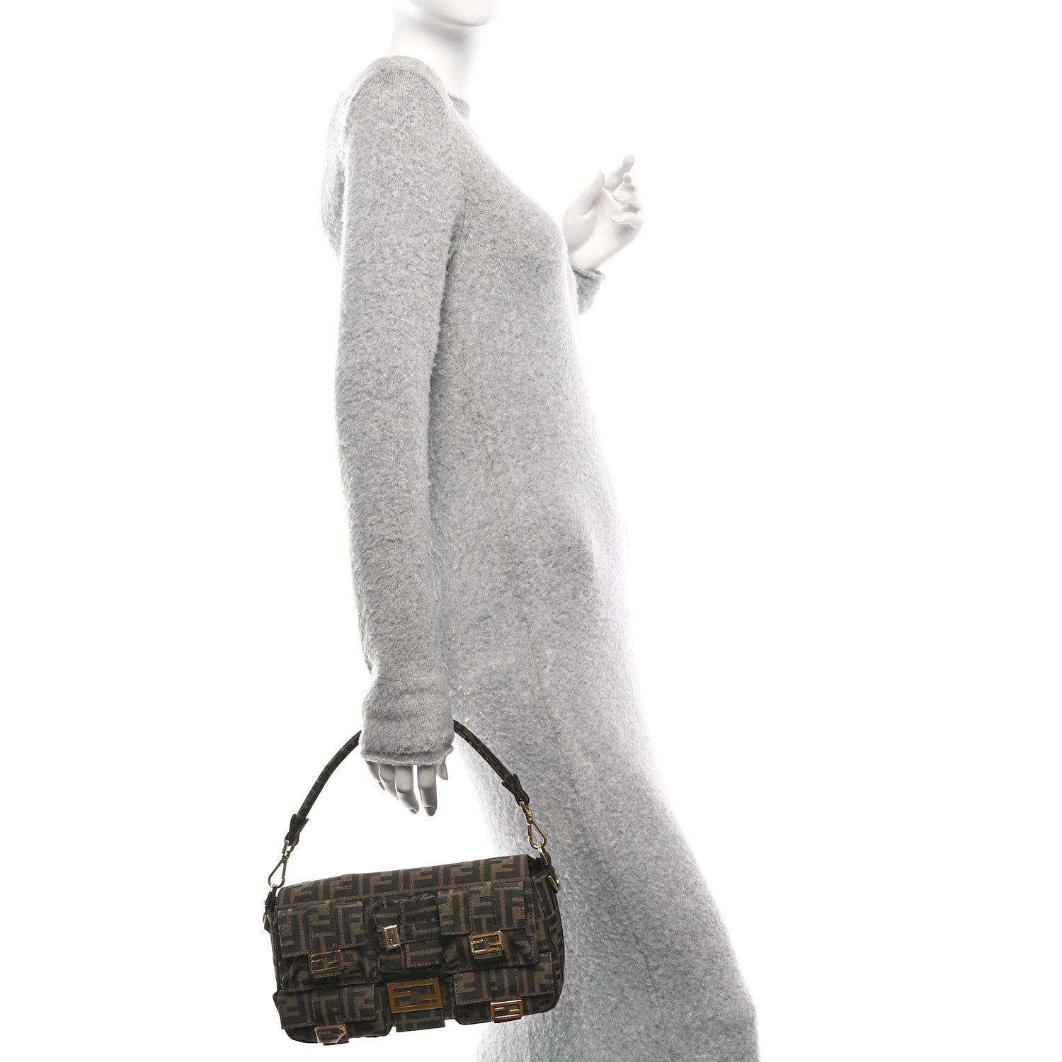 Fendi Fabric Jacquard FF 1974 Multipocket Baguette Tobacco Moro 2 of 11