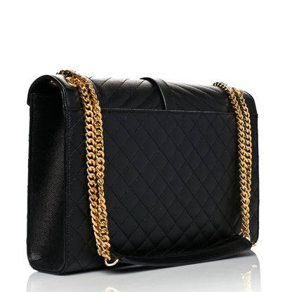 Saint Laurent Grain De Poudre Textured Mixed Matelasse Large Triquilt Monogram Satchel Black 3 of 9