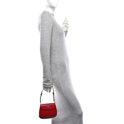 Prada Spazzolato Mini Cleo Flap Adjustable Strap Shoulder Bag Scarlatto Black 2 of 10