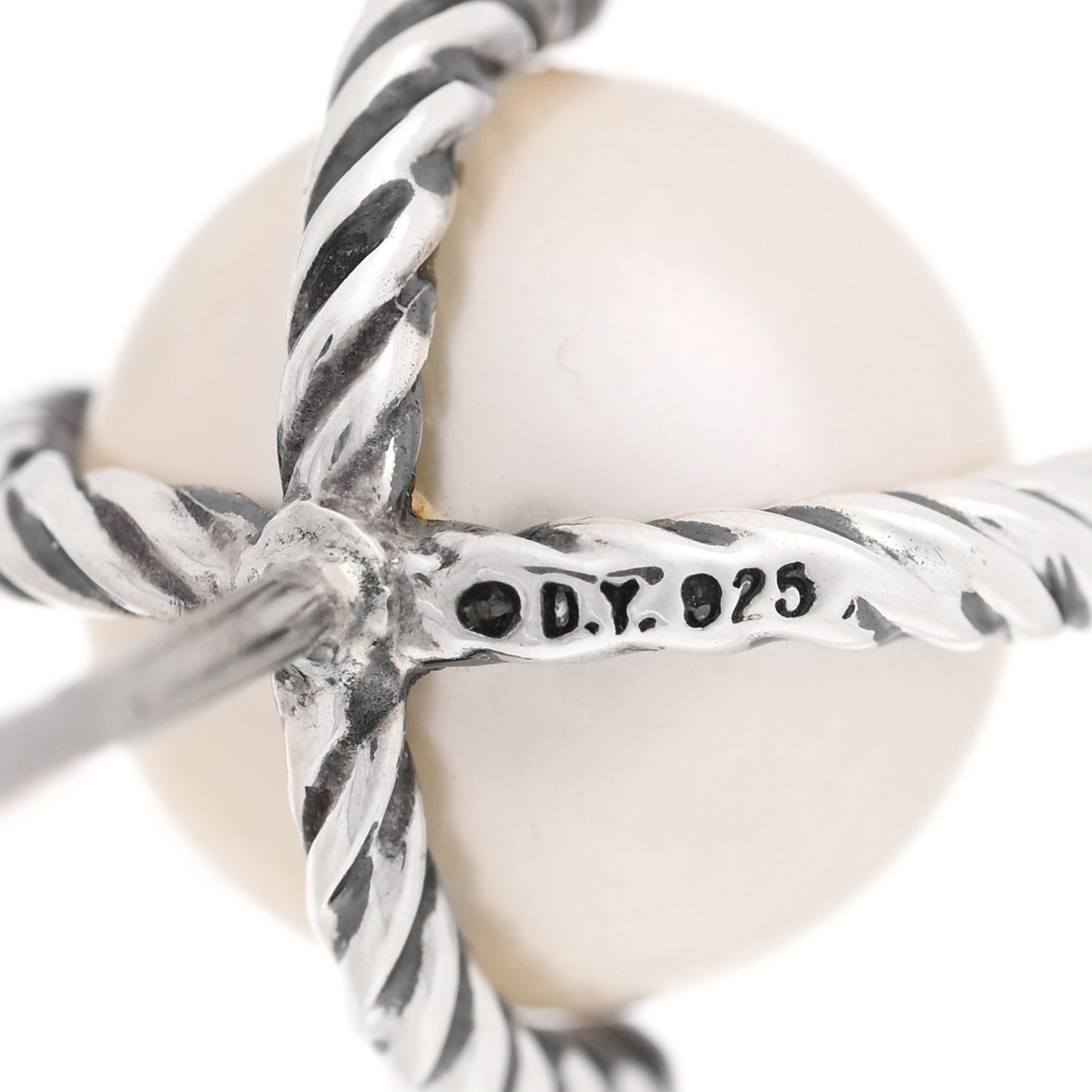 Sterling Silver Diamond Pearl 9.5-10mm Cable Stud Earrings
