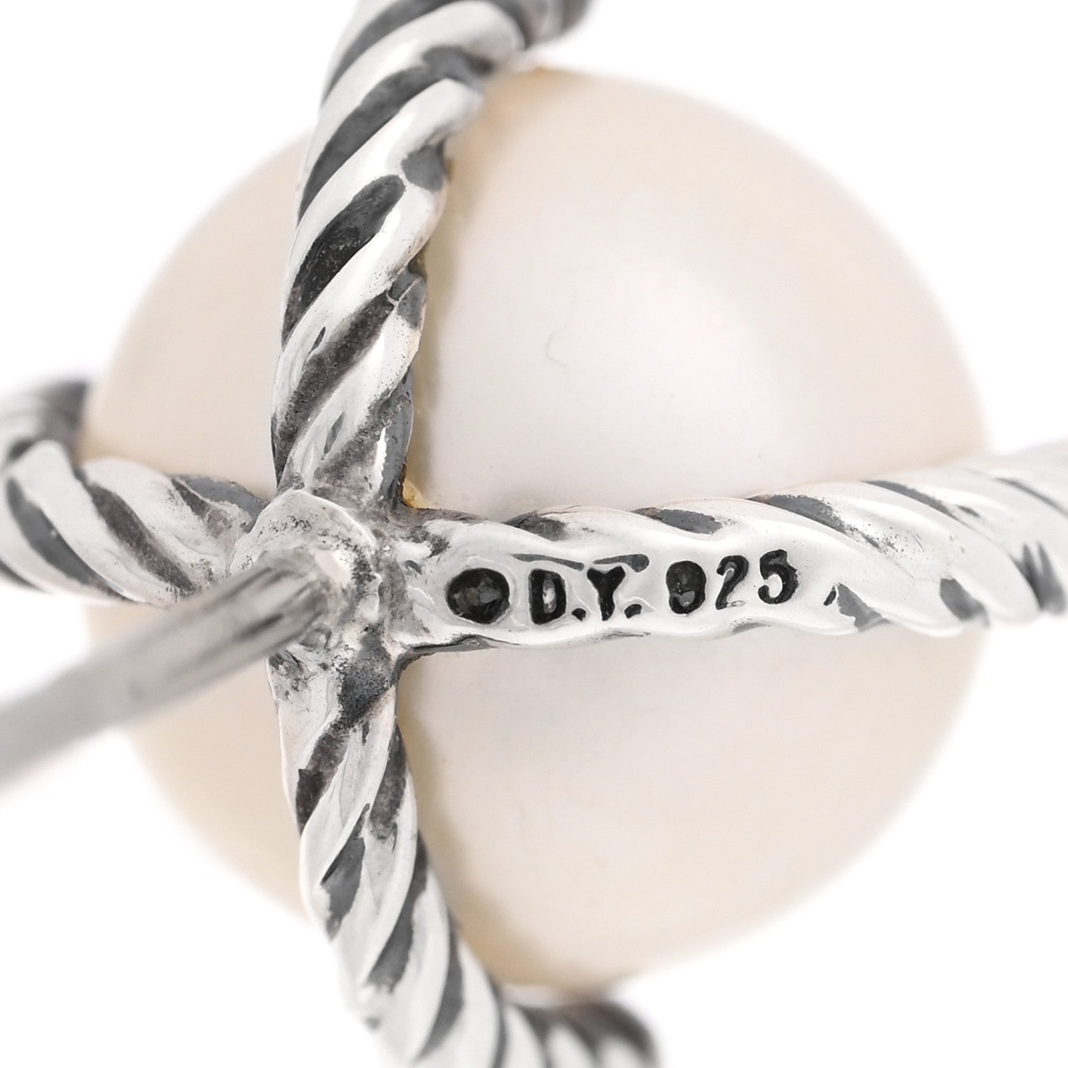 David Yurman Sterling Silver Diamond Pearl 9.5-10mm Cable Stud Earrings 4 of 4