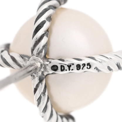 David Yurman Sterling Silver Diamond Pearl 9.5-10mm Cable Stud Earrings 4 of 4