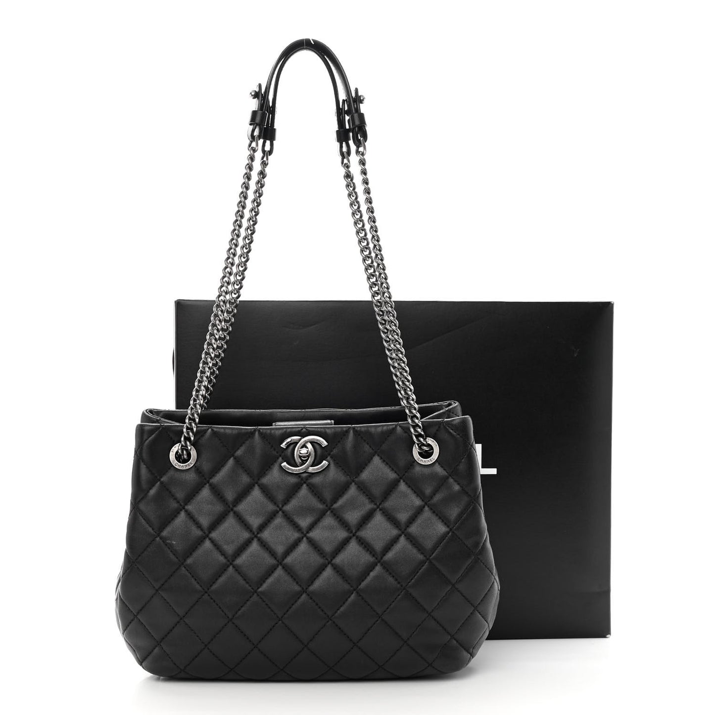 Lambskin Quilted Accordion Tote Black