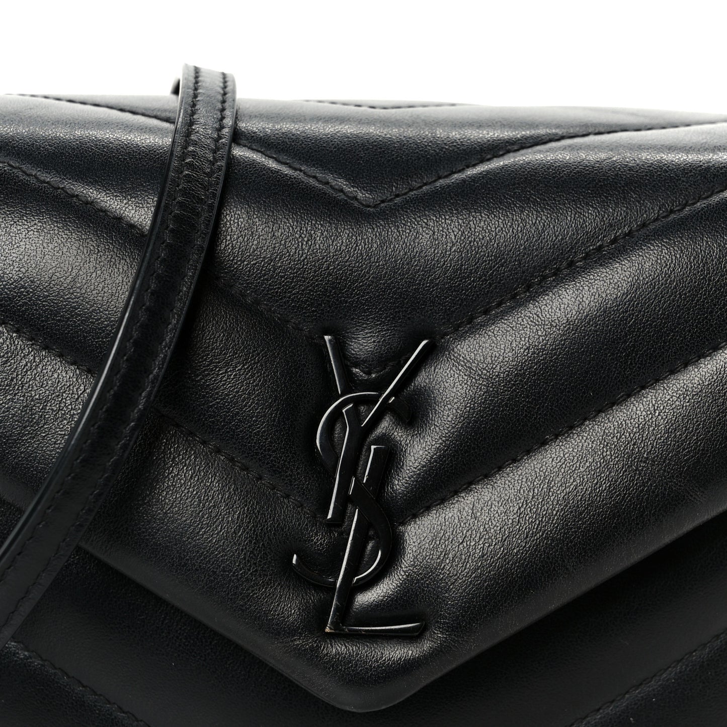 Calfskin Y Quilted Monogram Monochrome Toy Loulou Crossbody Bag Black