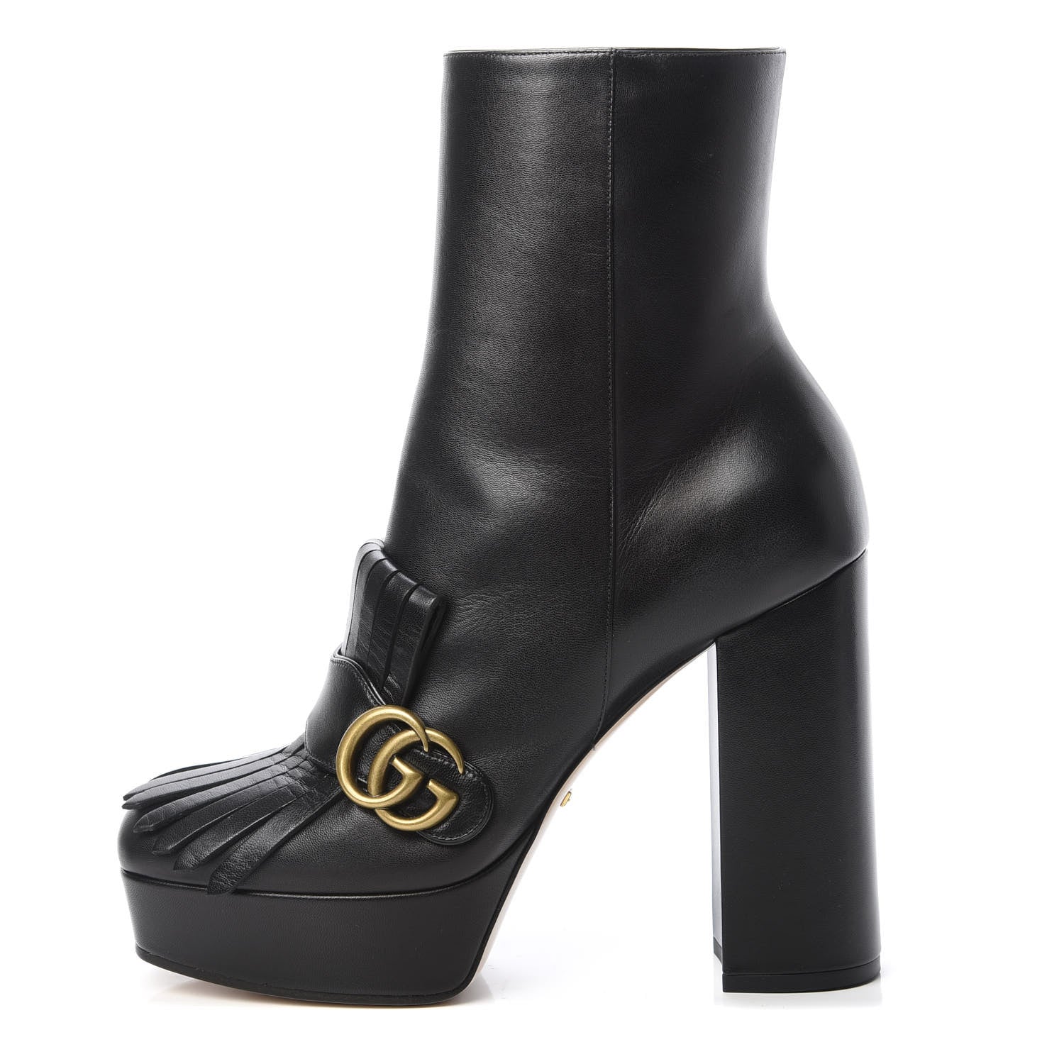 Gucci Malaga Kid GG Marmont Fringe Platform Ankle Boots 39.5 Black 1 of 10