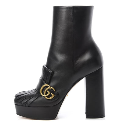 Gucci Malaga Kid GG Marmont Fringe Platform Ankle Boots 39.5 Black 1 of 10